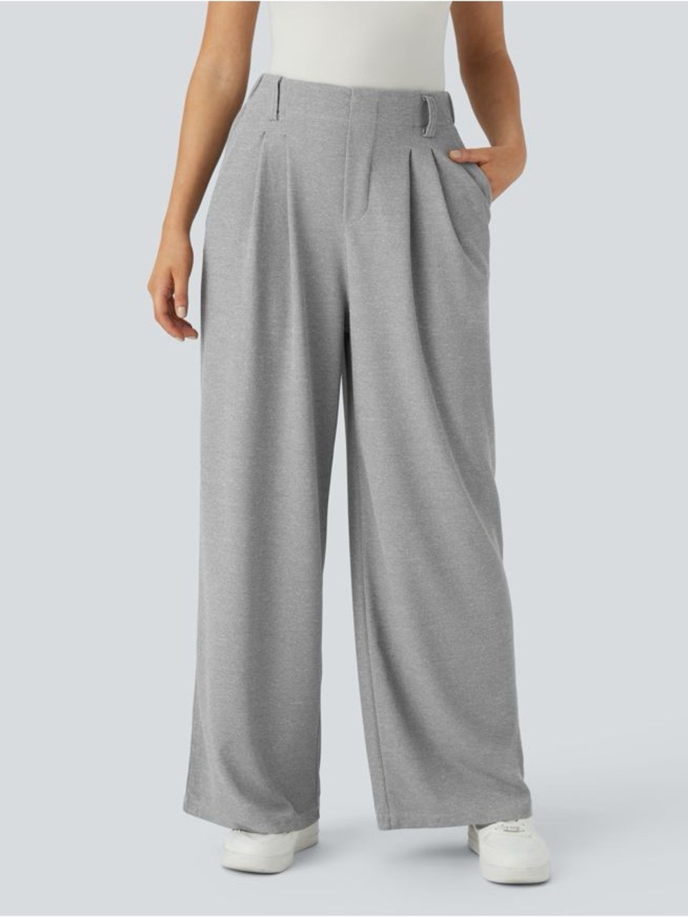 HALARA Wide-Leg High Waist Pants in Light Gray